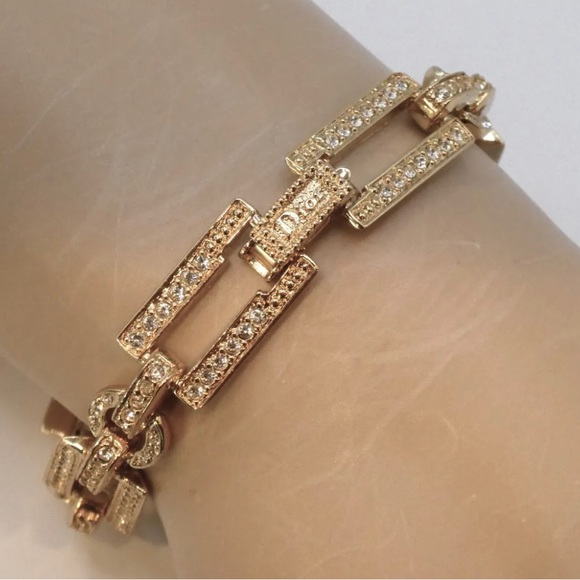 Designer Christian Dior Gold Plated Crystal Rectangle Bracelet - Picture 5 of 5